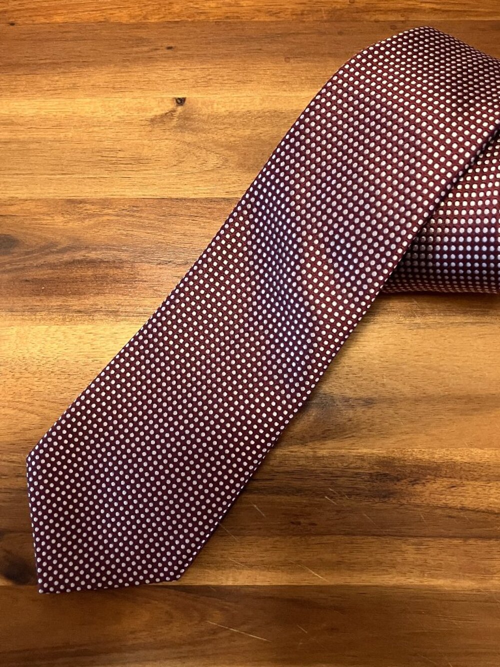 Canali Silk Tie Burgundy Red White Micro Dot Geometric Mens Necktie 3" Luxury